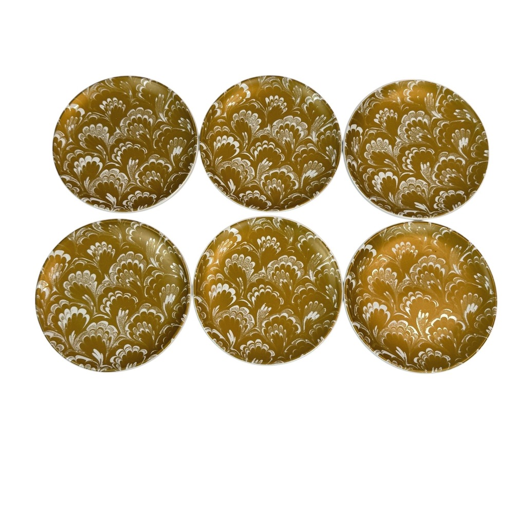 Gold Tone Appetizer/Dessert Plates Set 6 Room Creative Marbles Stoneware